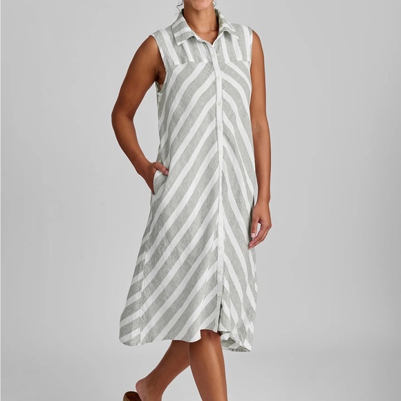 Flax Skyline Dress Linen Button Down Dress Carrot Stripe - Picture 3 of 8